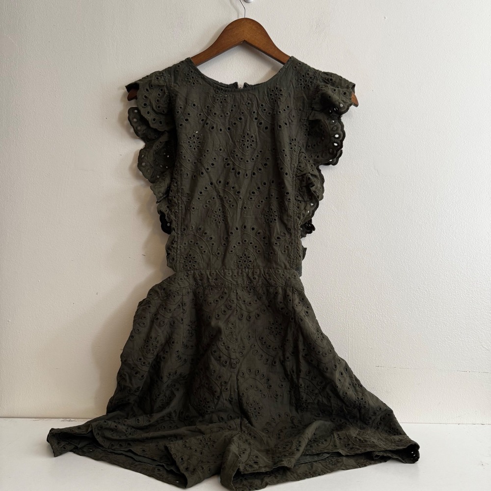 Women's XL Olive Green Eyelet Ruffle Romper NWT Coquette Girl Fairy 100% Cotton